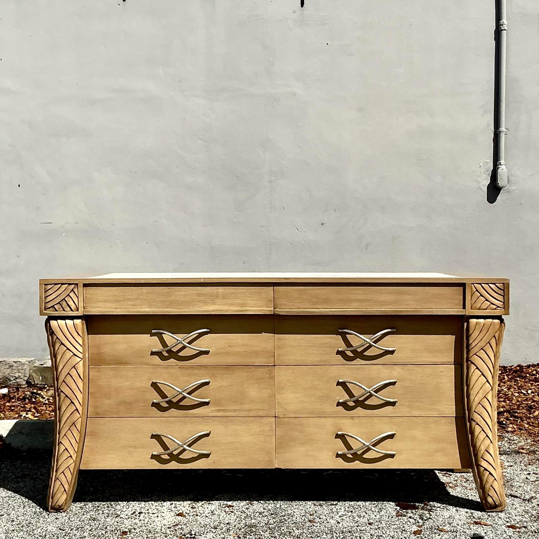 Vintage Coastal Carved Leg Dresser For Sale 2