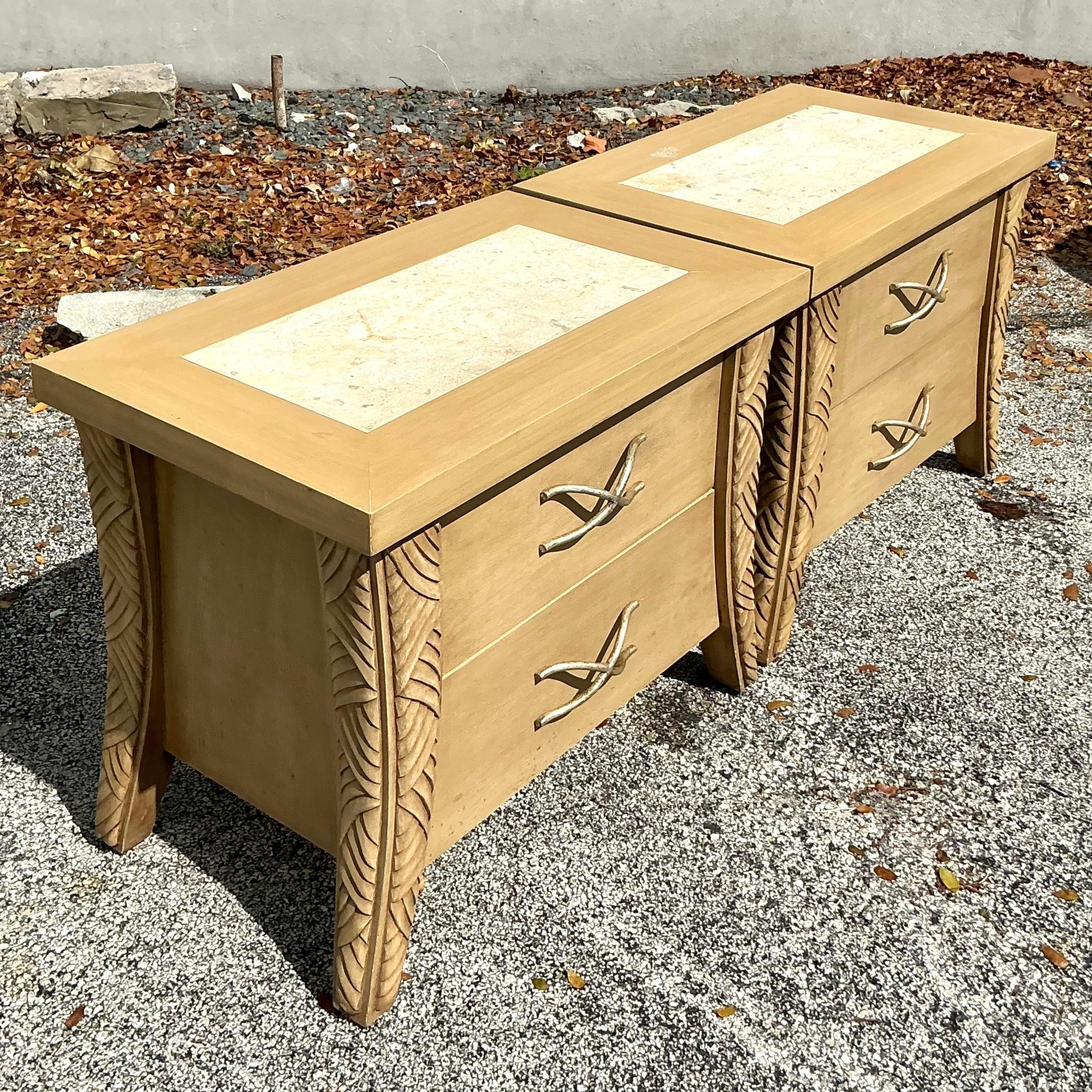 American Vintage Coastal Carved Leg Nightstands - a Pair For Sale