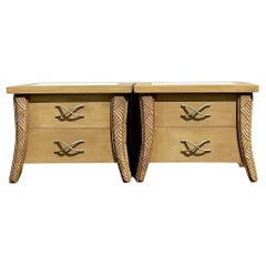 Vintage Coastal Carved Leg Nightstands - a Pair