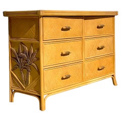 Used Coastal Carved Palm Tree Dresser