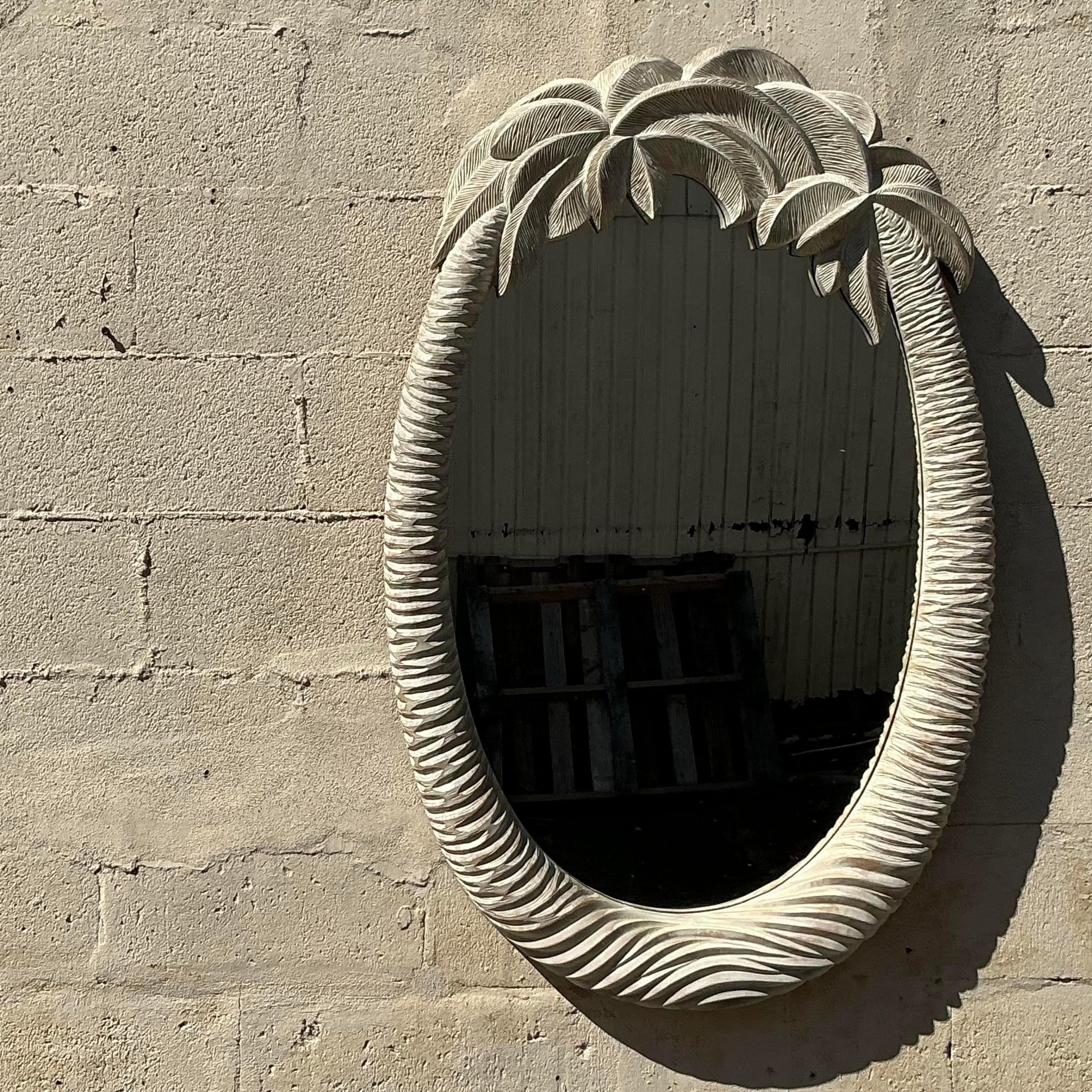 20ième siècle Miroir vintage en forme de palmier sculpté en vente