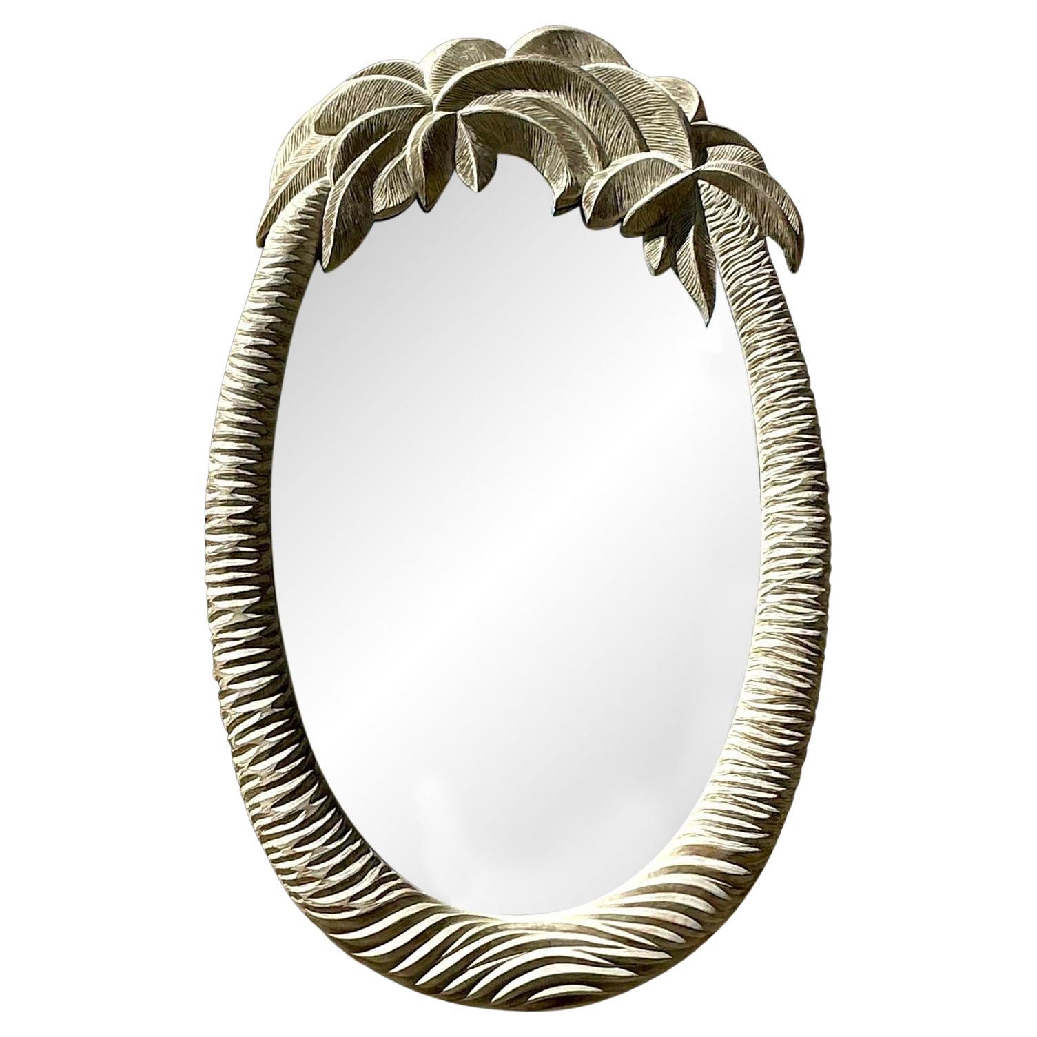 Vintage Coastal Carved Palm Tree Mirror