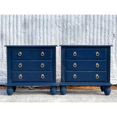 Vintage Coastal Carved Pineapple Chest of Drawers, a Pair