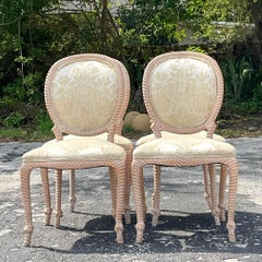 Vintage Coastal Carved Rope Dining Chairs - Set of 4