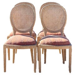 Vintage Coastal Carved Rope Dining Chairs, Set of 4