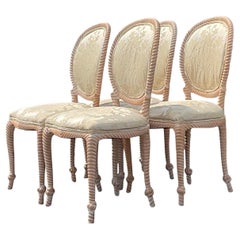 Retro Coastal Carved Rope Dining Chairs - Set of 4