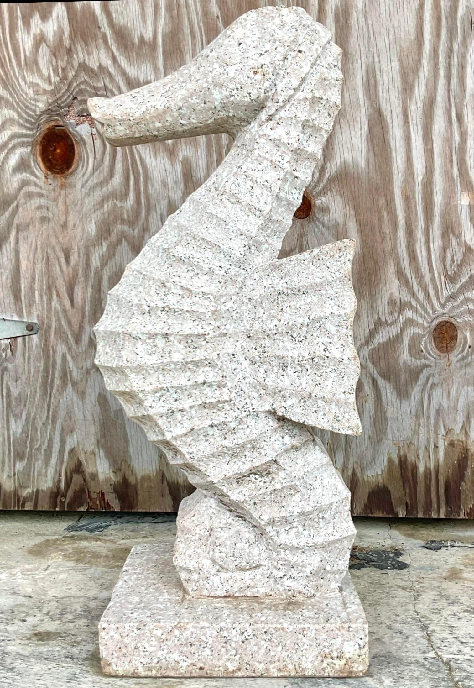 20th Century Vintage Coastal Carved Stone Seahorse Statue For Sale