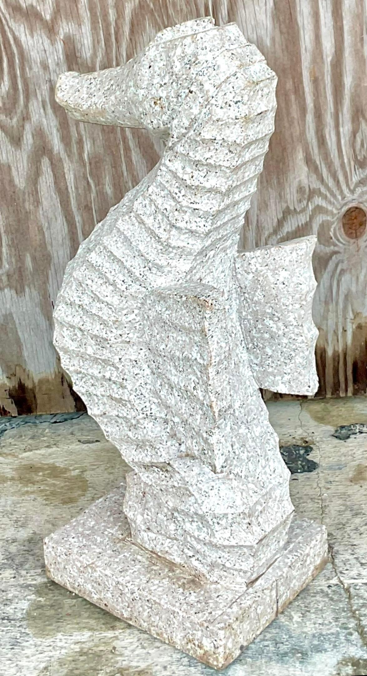 Vintage Coastal Carved Stone Seahorse Statue For Sale 1