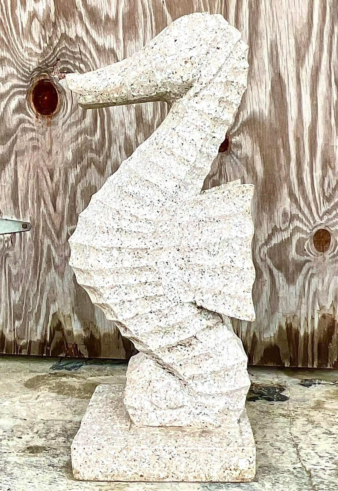 Vintage Coastal Carved Stone Seahorse Statue For Sale 2
