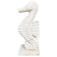 Vintage Coastal Carved Stone Seahorse Statue