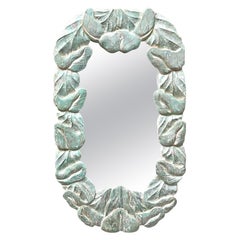 Vintage Coastal Carved Wood Wrapped Leaves Mirror