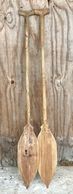 Vintage Coastal Carved Wooden Paddles - a Pair