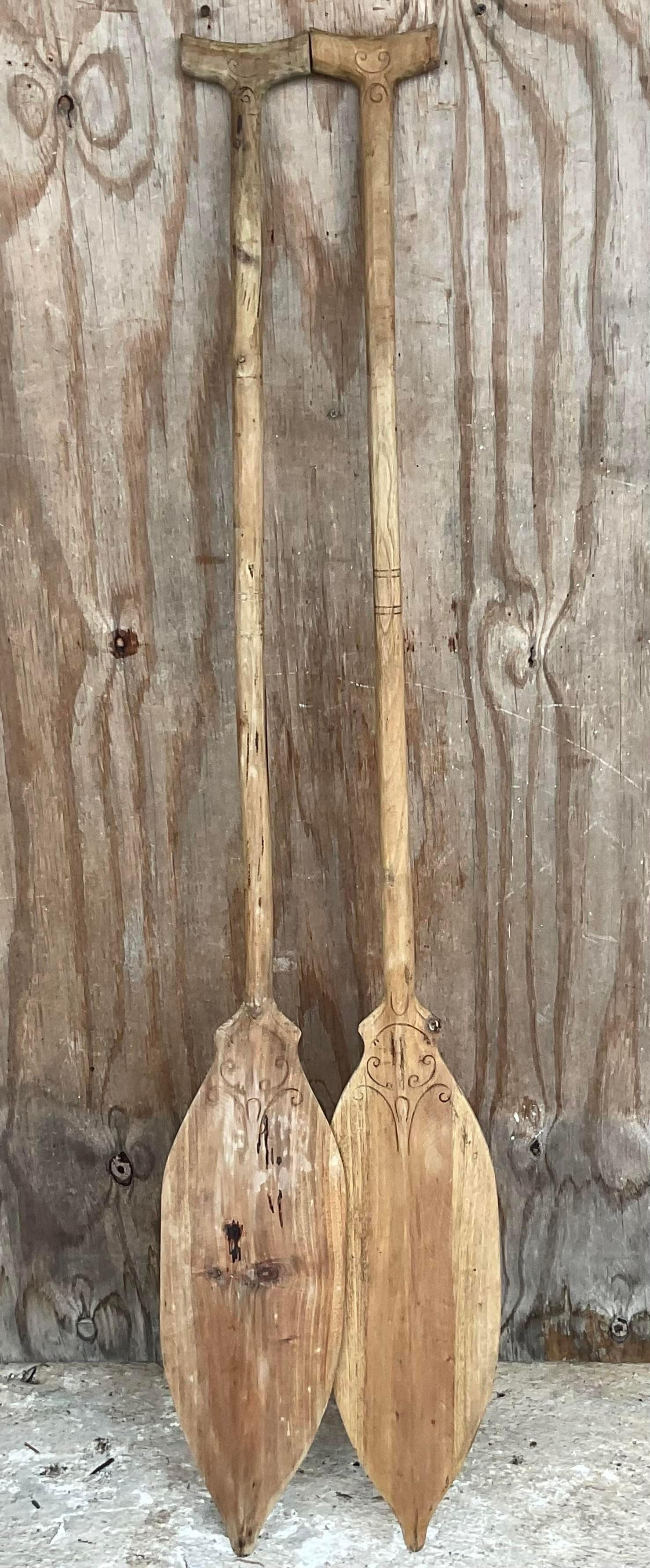 Philippine Vintage Coastal Carved Wooden Paddles - a Pair For Sale