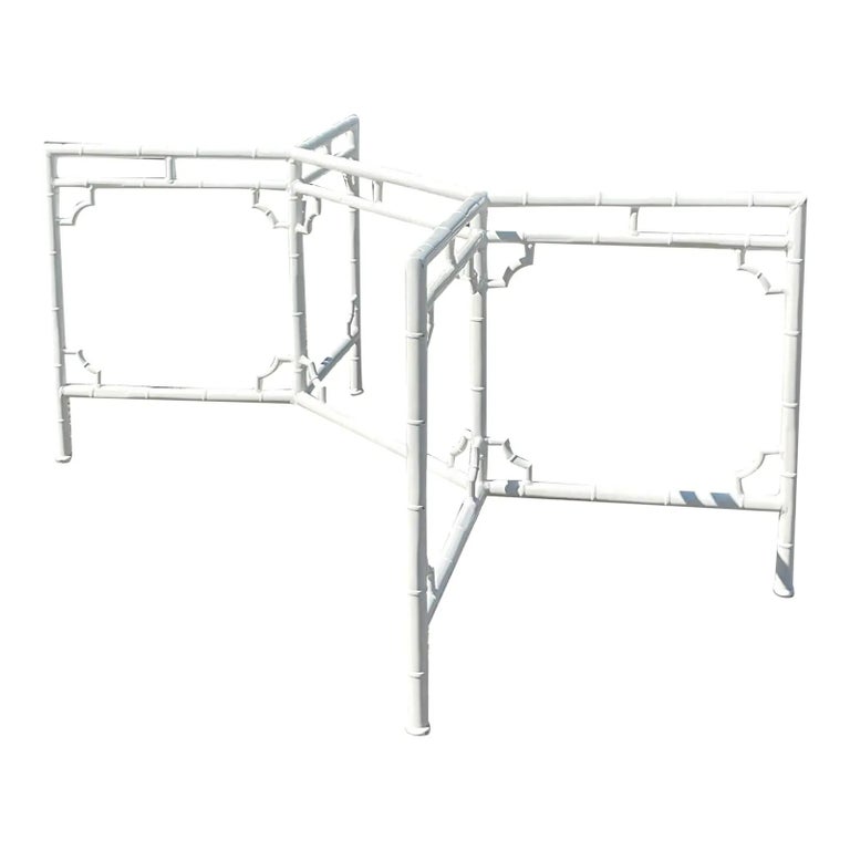 Vintage Coastal Cast Aluminum Bamboo Fretwork Dining Table Pedestal For