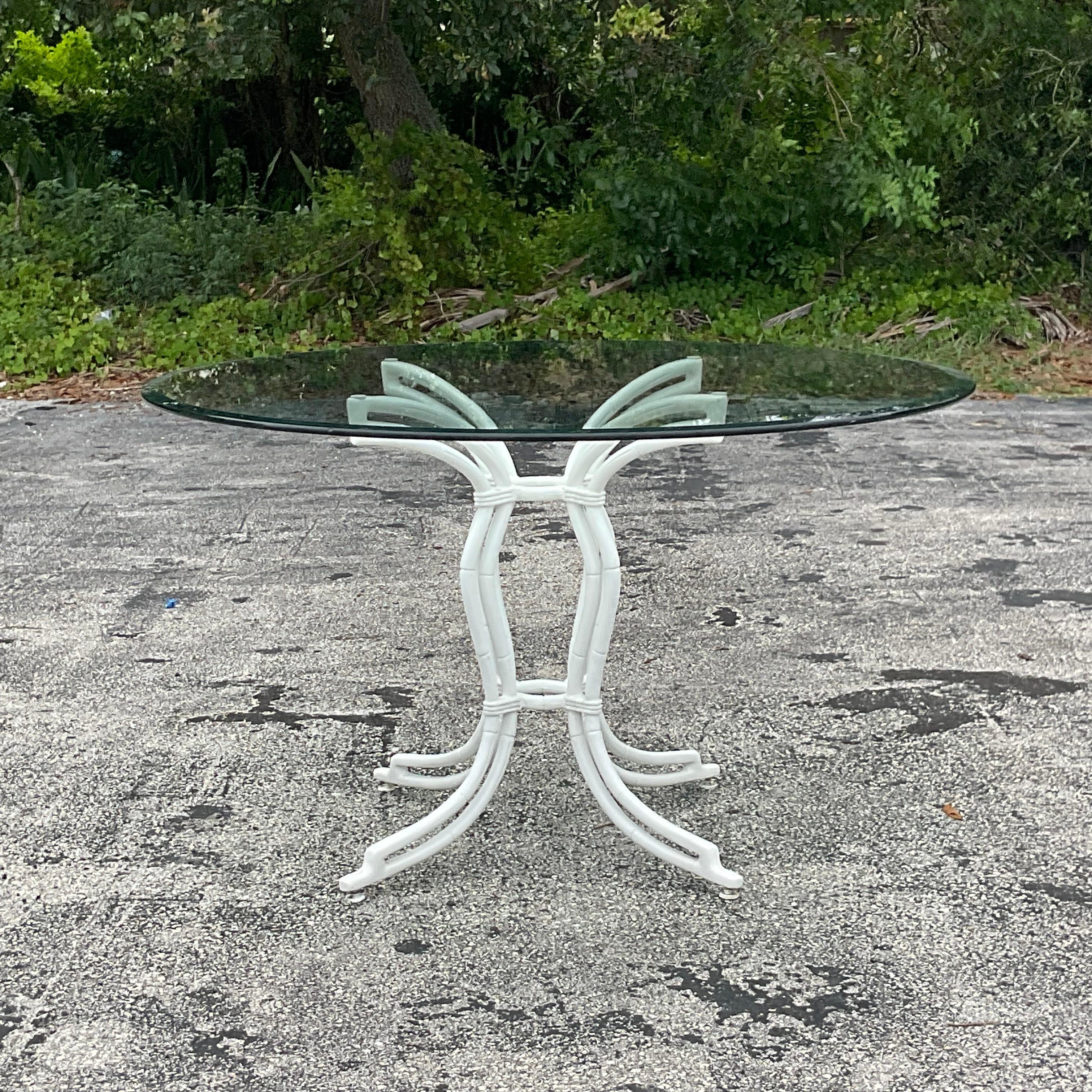 Vintage Coastal Cast Aluminum Bamboo Fretwork Outdoor Dining Chairs--Set of 4 In Good Condition In West Palm Beach, FL