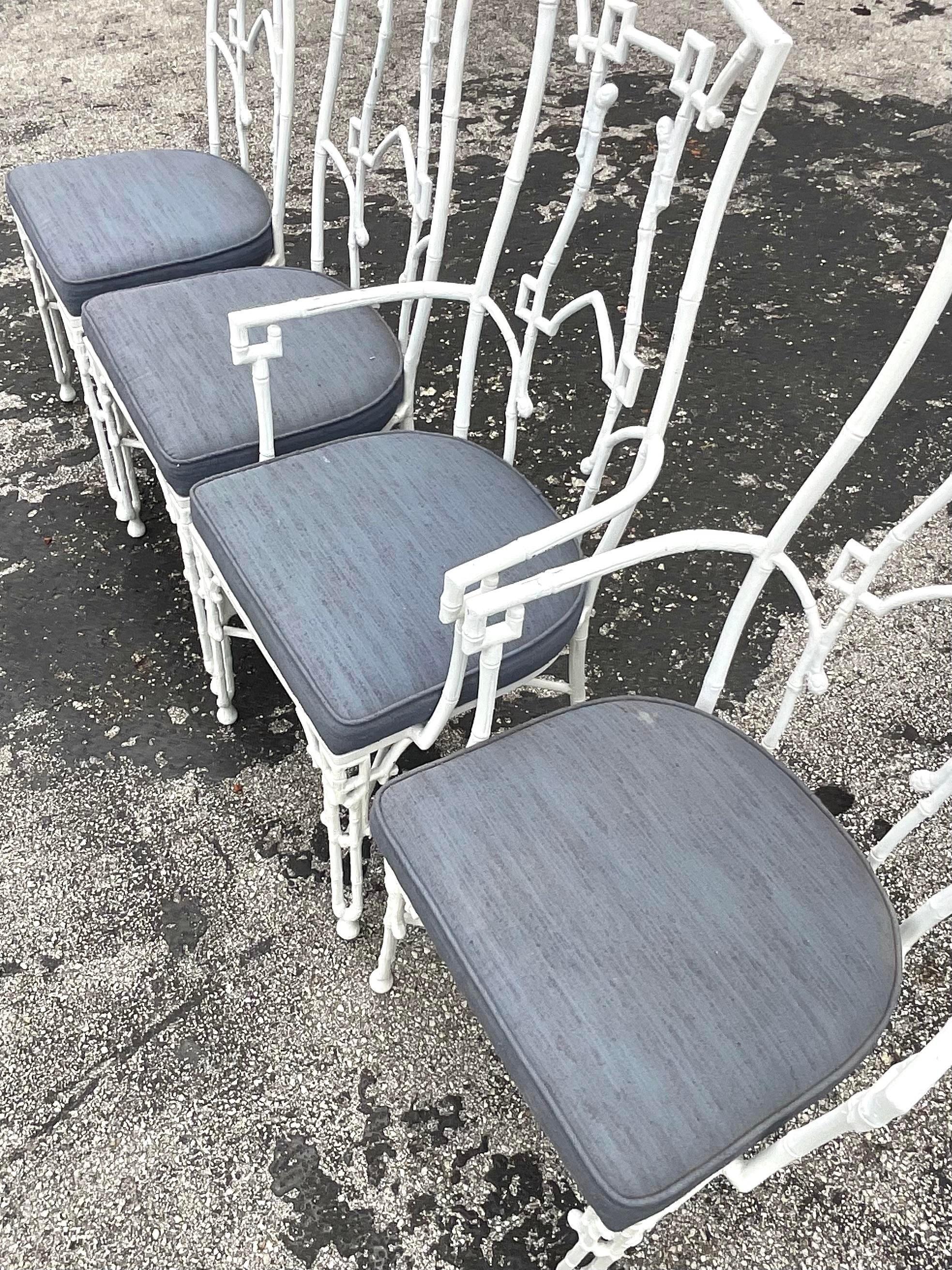 Vintage Coastal Cast Aluminum Bamboo Fretwork Outdoor Dining Chairs--Set of 4 1