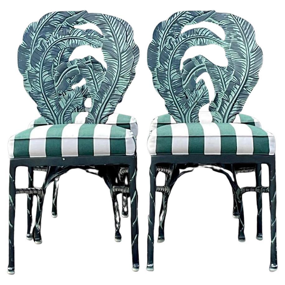 Vintage Coastal Cast Aluminum Banana Leaf Chairs - Set of Four