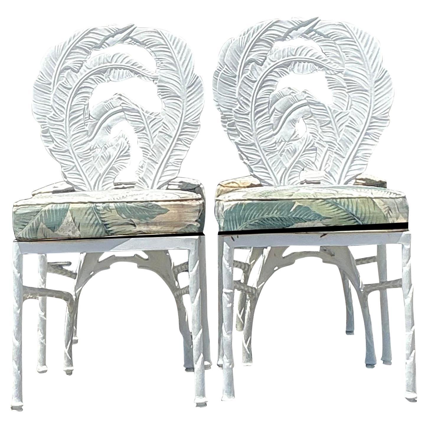 Vintage Coastal Cast Aluminum Banana Leaf Outdoor Dining Chairs - Set of 4