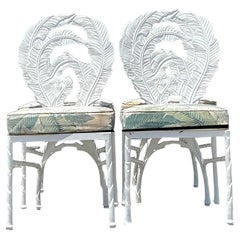 Vintage Coastal Cast Aluminum Banana Leaf Outdoor Dining Chairs - Set of 4