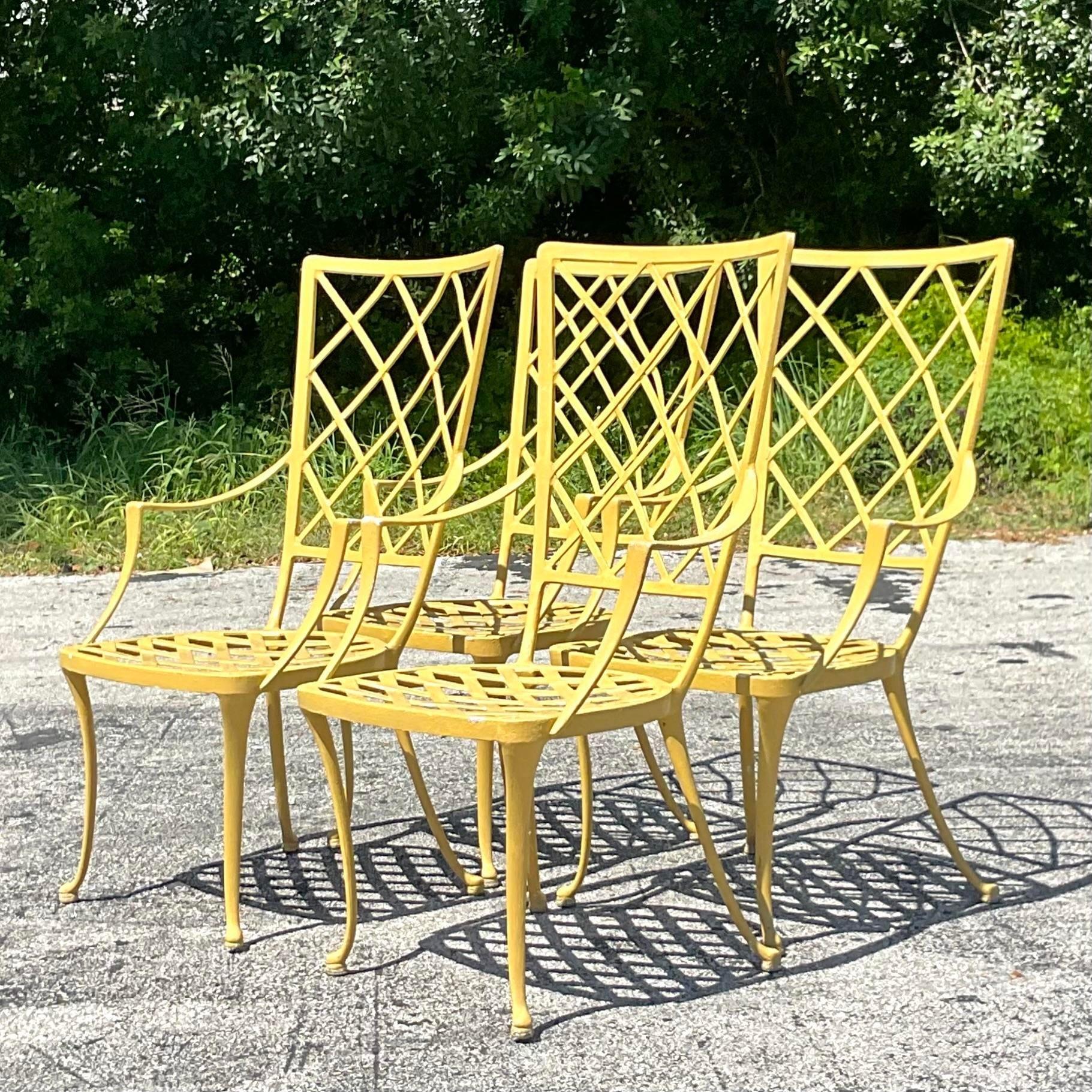 Vintage Coastal Cast Aluminum Brown Jordan Dining Chairs - Set of 4 For Sale 2