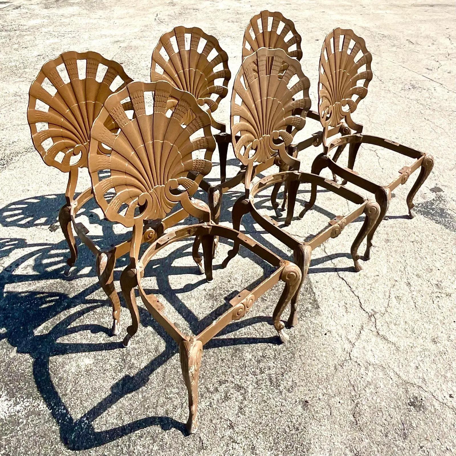 Vintage Coastal Cast Aluminum Brown Jordan Grotto Chairs, Set of 6 5