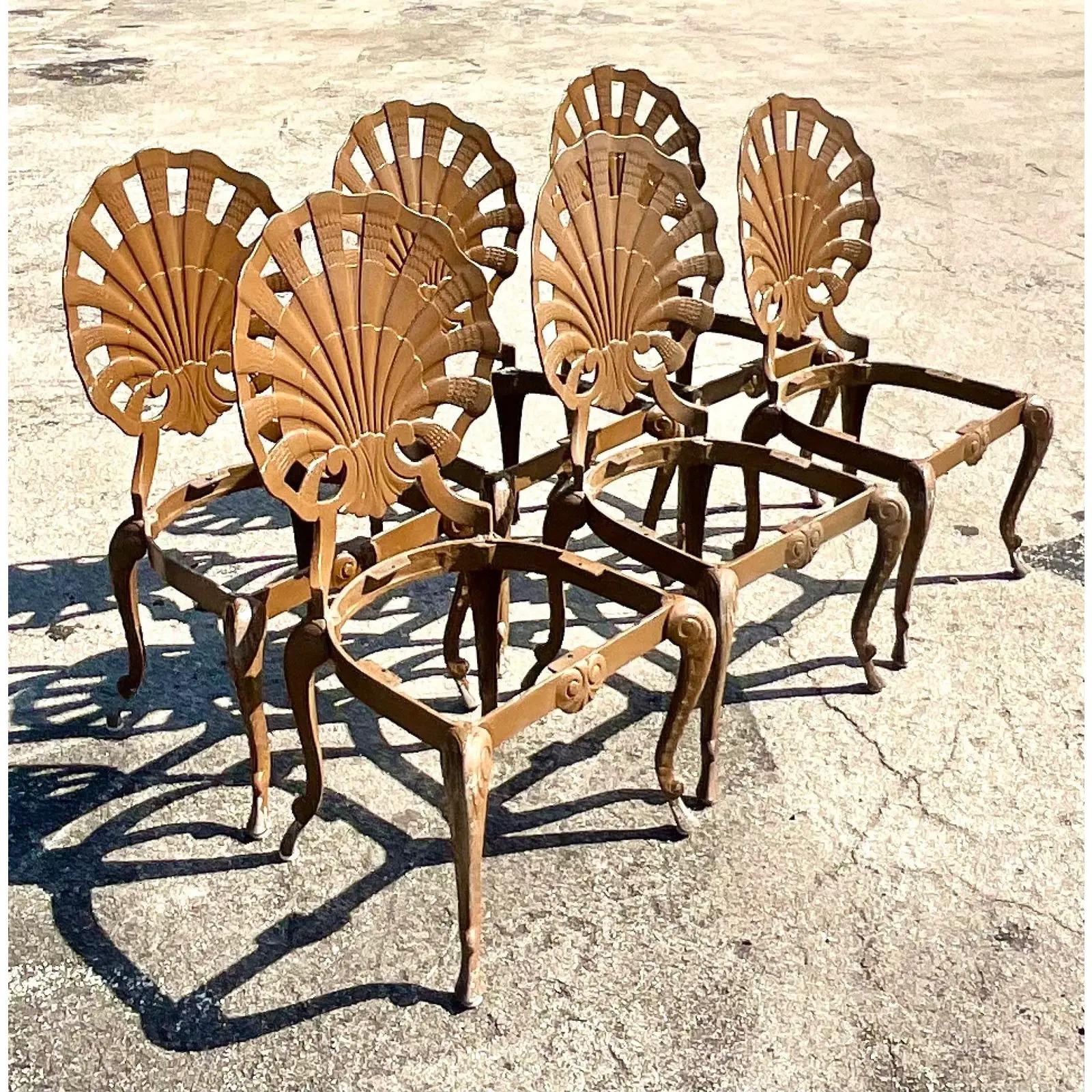 North American Vintage Coastal Cast Aluminum Brown Jordan Grotto Chairs, Set of 6