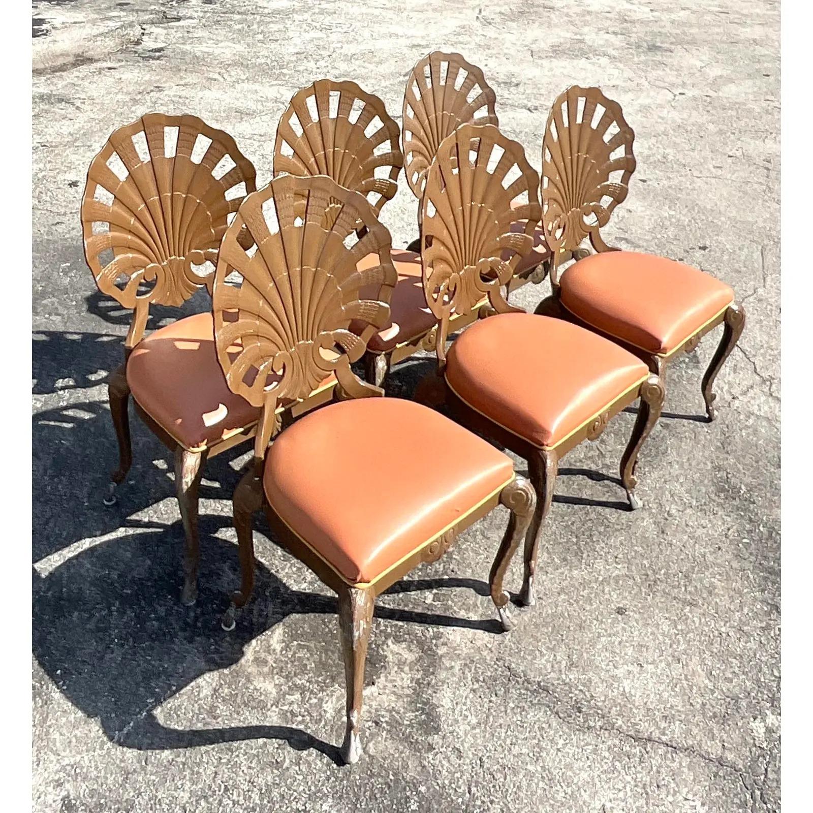 20th Century Vintage Coastal Cast Aluminum Brown Jordan Grotto Chairs, Set of 6