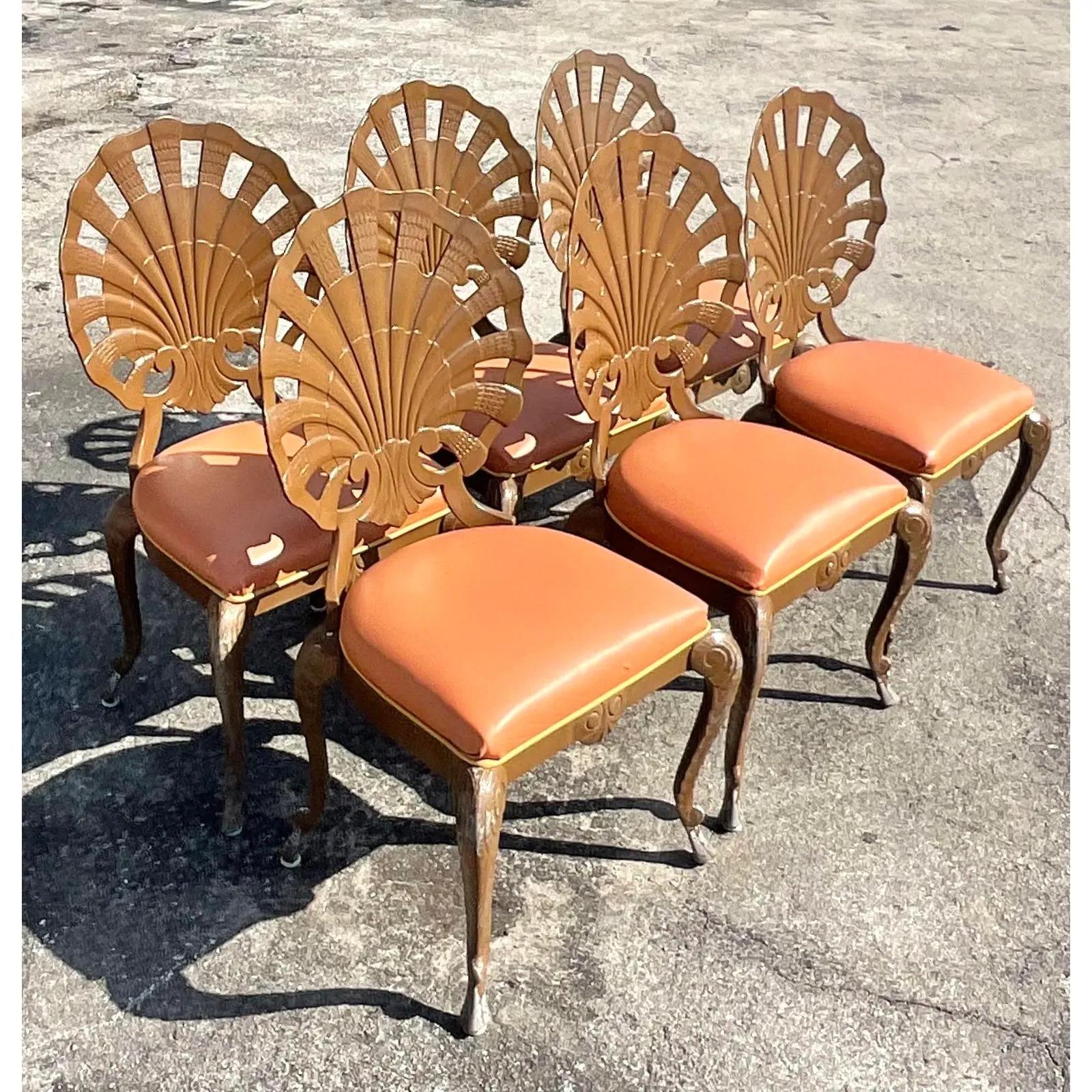 Vintage Coastal Cast Aluminum Brown Jordan Grotto Chairs, Set of 6 1