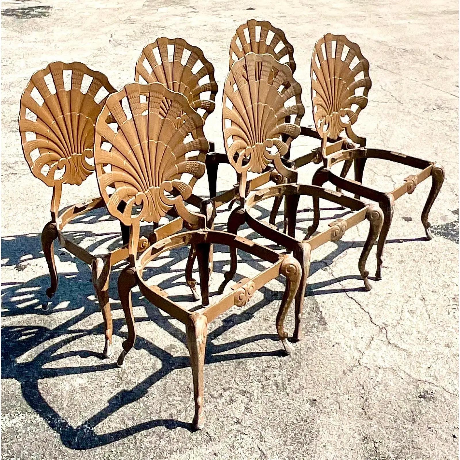 Vintage Coastal Cast Aluminum Brown Jordan Grotto Chairs, Set of 6 2