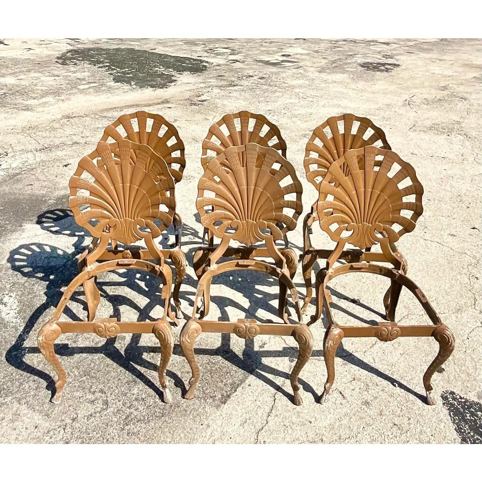 Vintage Coastal Cast Aluminum Brown Jordan Grotto Chairs, Set of 6 3