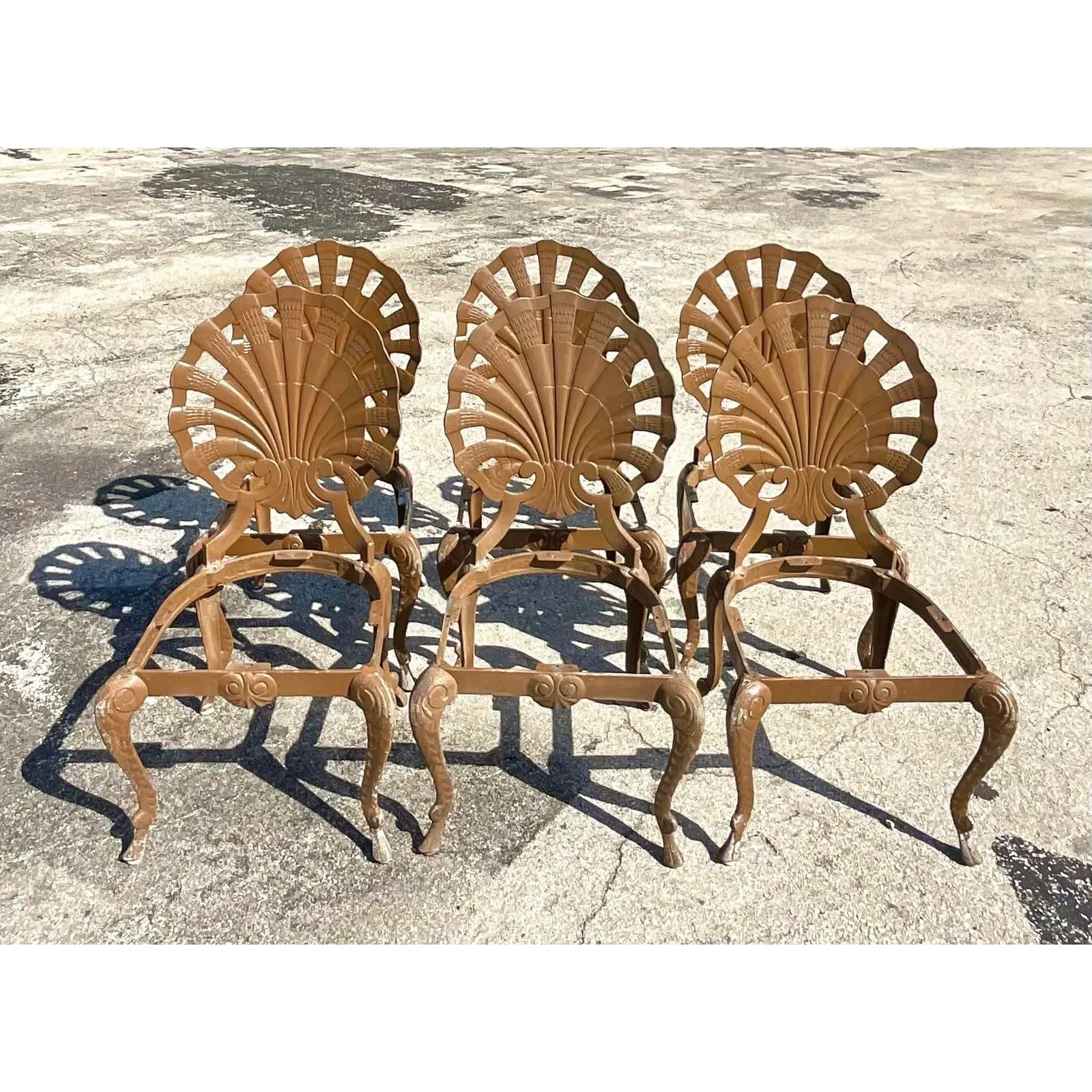Vintage Coastal Cast Aluminum Brown Jordan Grotto Chairs, Set of 6 4