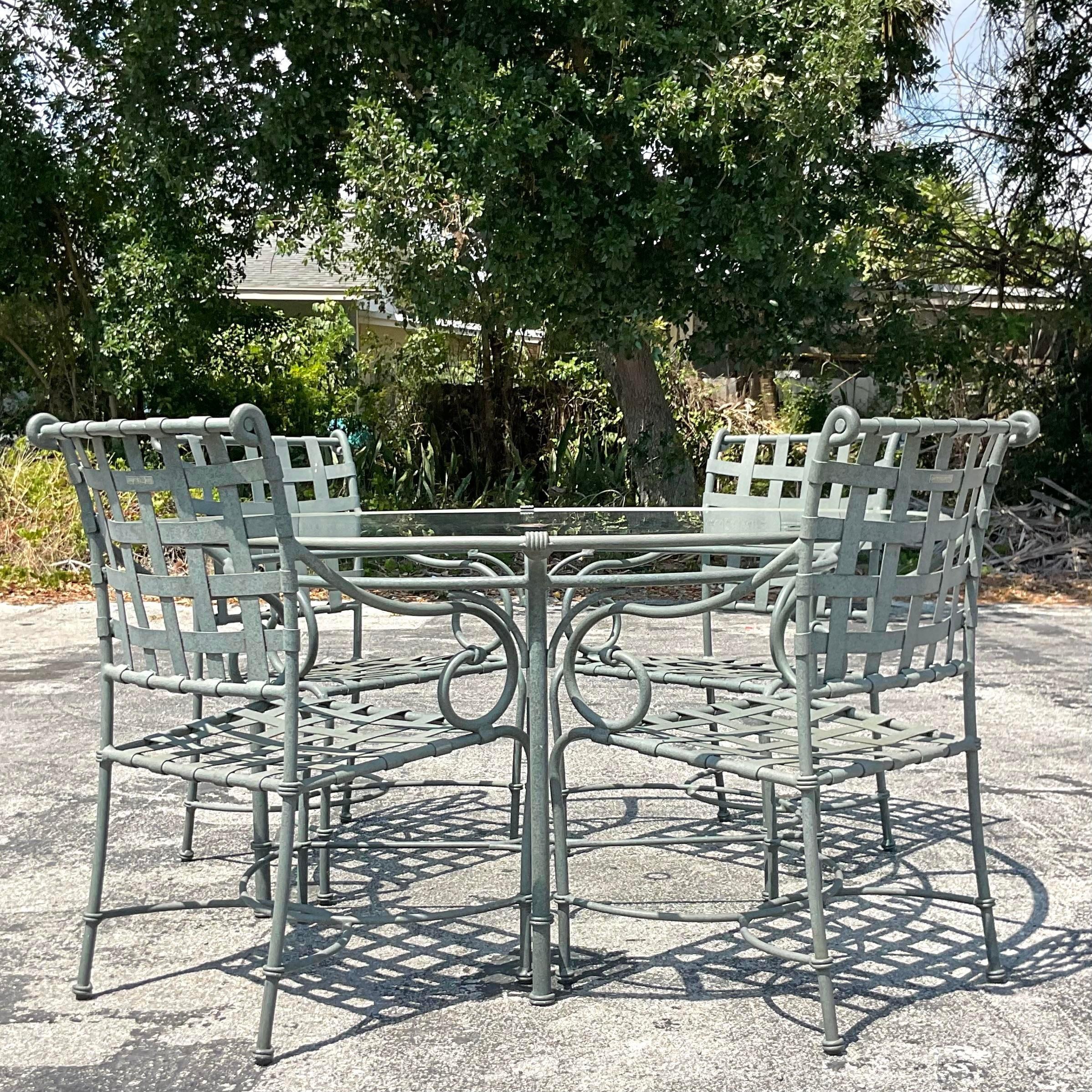 Vintage Coastal Cast Aluminum Brown Jordan Venetian Outdoor Dining Set 5