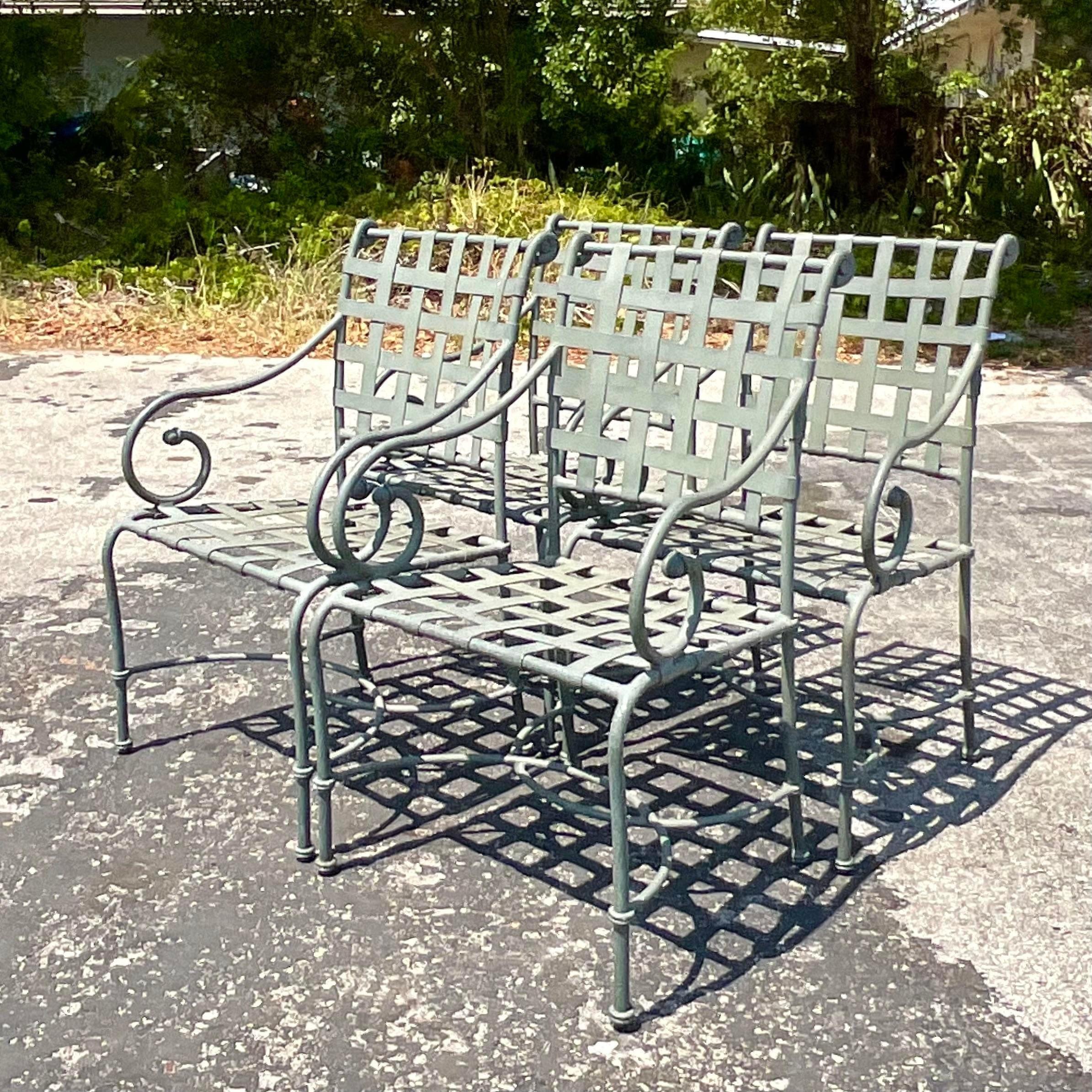 20th Century Vintage Coastal Cast Aluminum Brown Jordan Venetian Outdoor Dining Set