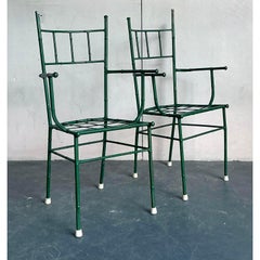 Vintage Coastal Cast Aluminum Faux Bamboo His and Her Arm Chairs - Set of 2