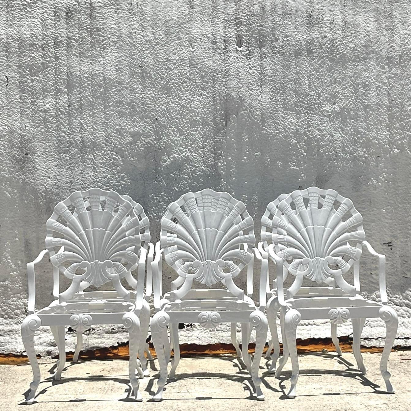 Mid-Century Modern Vintage Coastal Cast Aluminum Grotto Dining Chairs After Brown Jordan - Set of 6