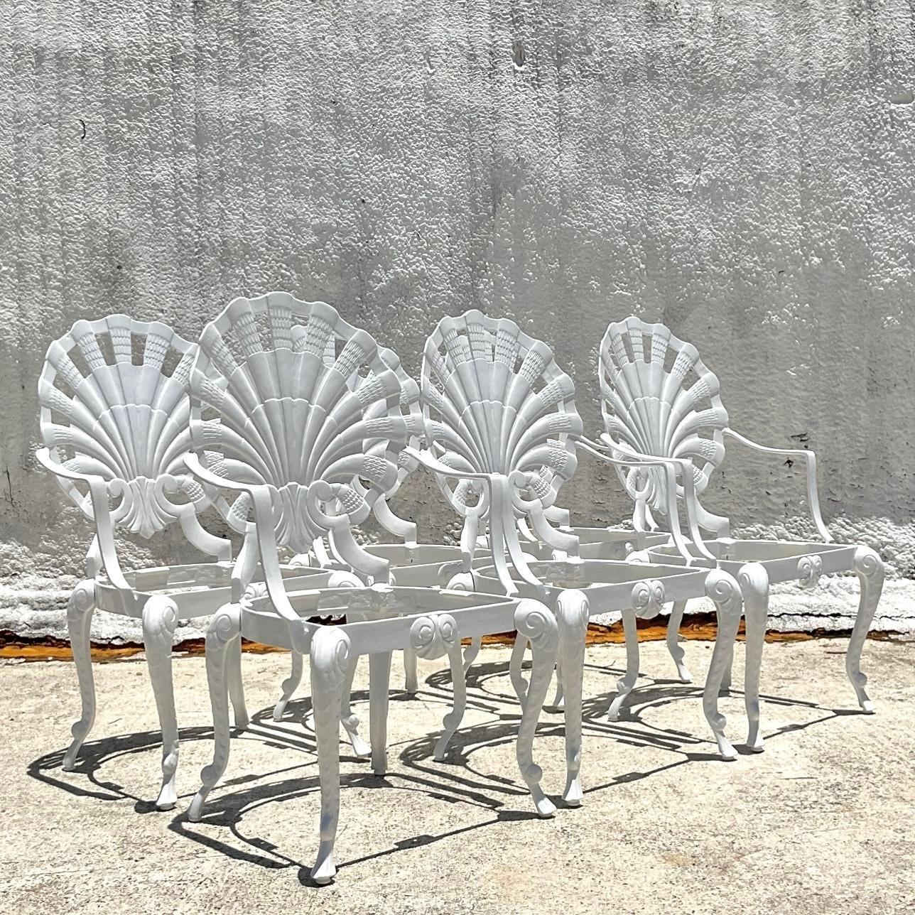 20th Century Vintage Coastal Cast Aluminum Grotto Dining Chairs After Brown Jordan - Set of 6