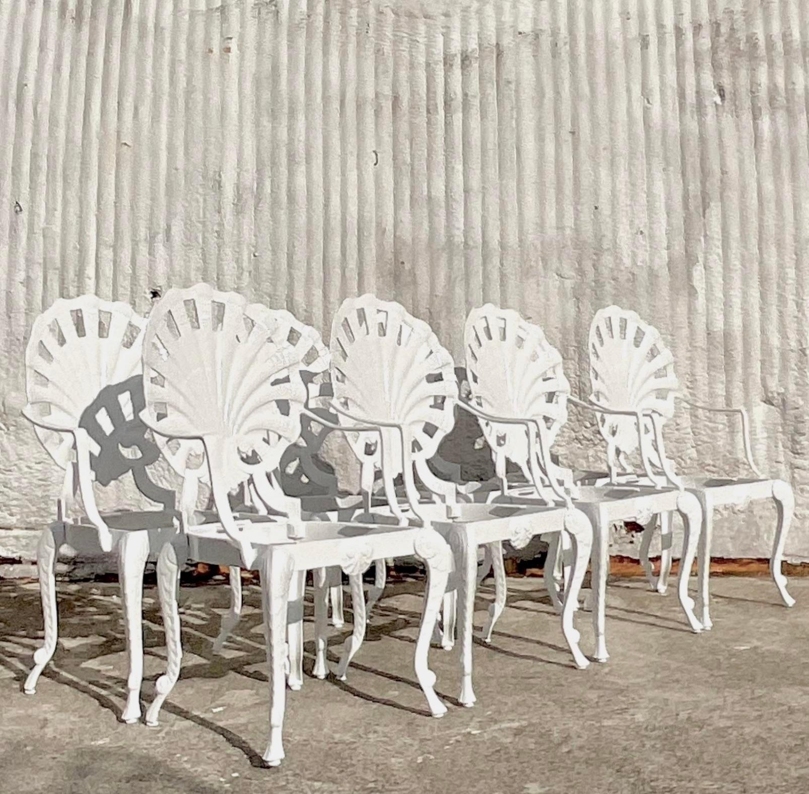 American Vintage Coastal Cast Aluminum Grotto Dining Chairs After Brown Jordan - Set of 8