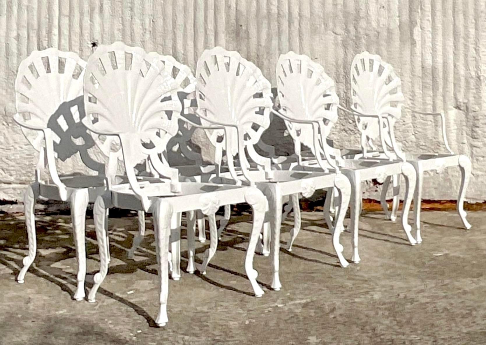 20th Century Vintage Coastal Cast Aluminum Grotto Dining Chairs After Brown Jordan - Set of 8