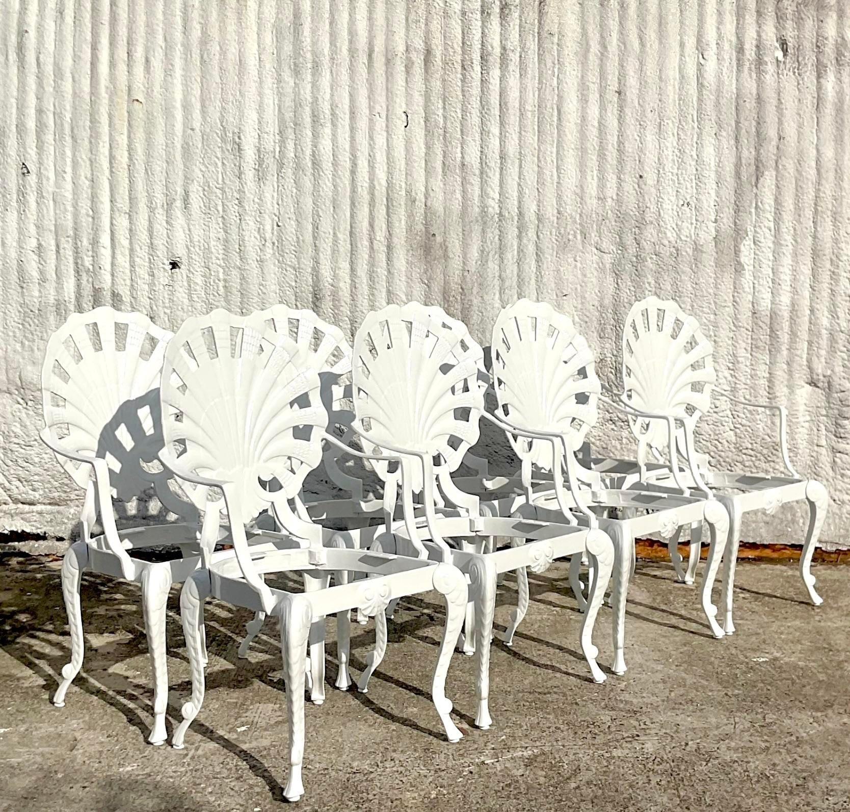 Vintage Coastal Cast Aluminum Grotto Dining Chairs After Brown Jordan - Set of 8 2