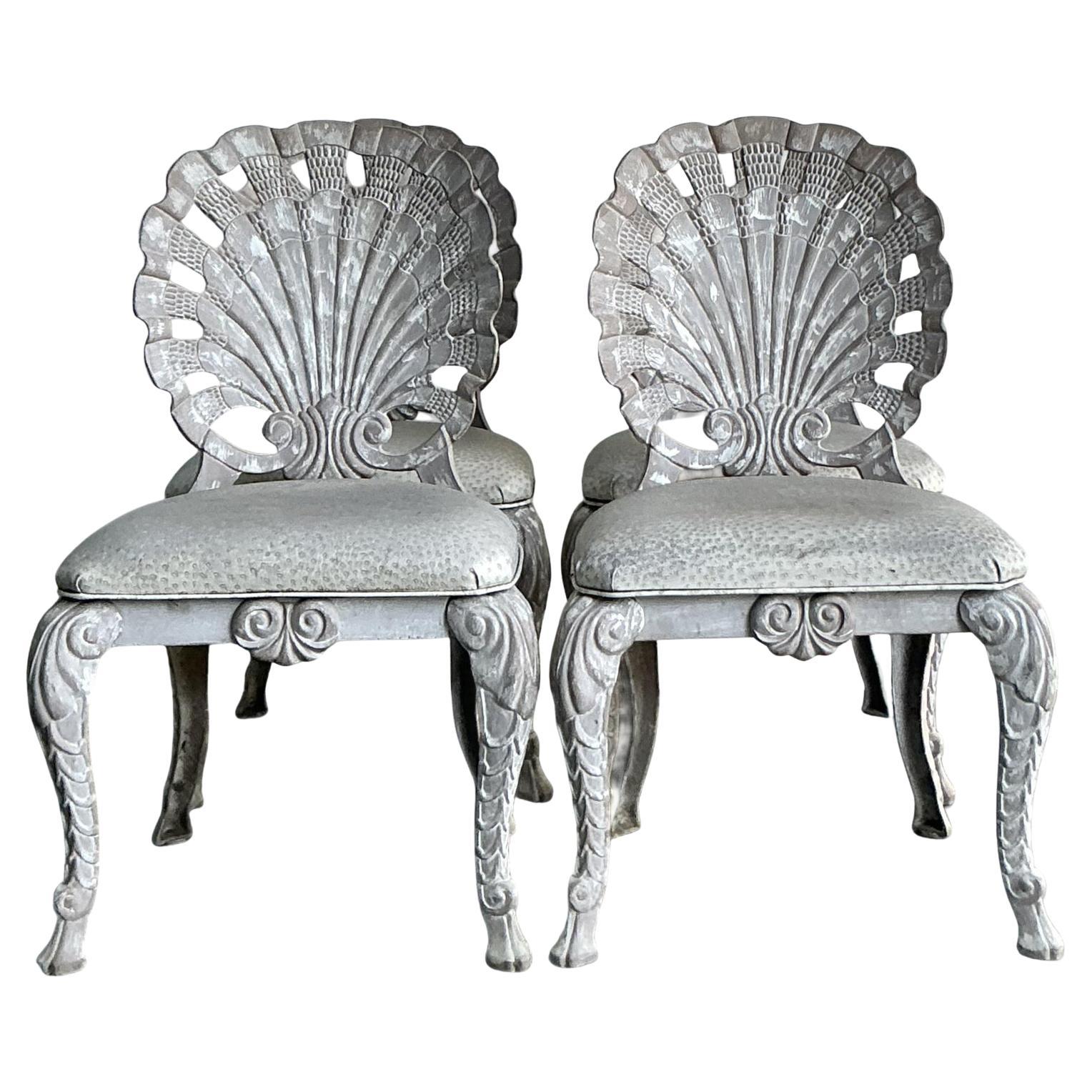 Vintage Coastal Cast Aluminum Grotto Dining Chairs - Set of 4 For Sale