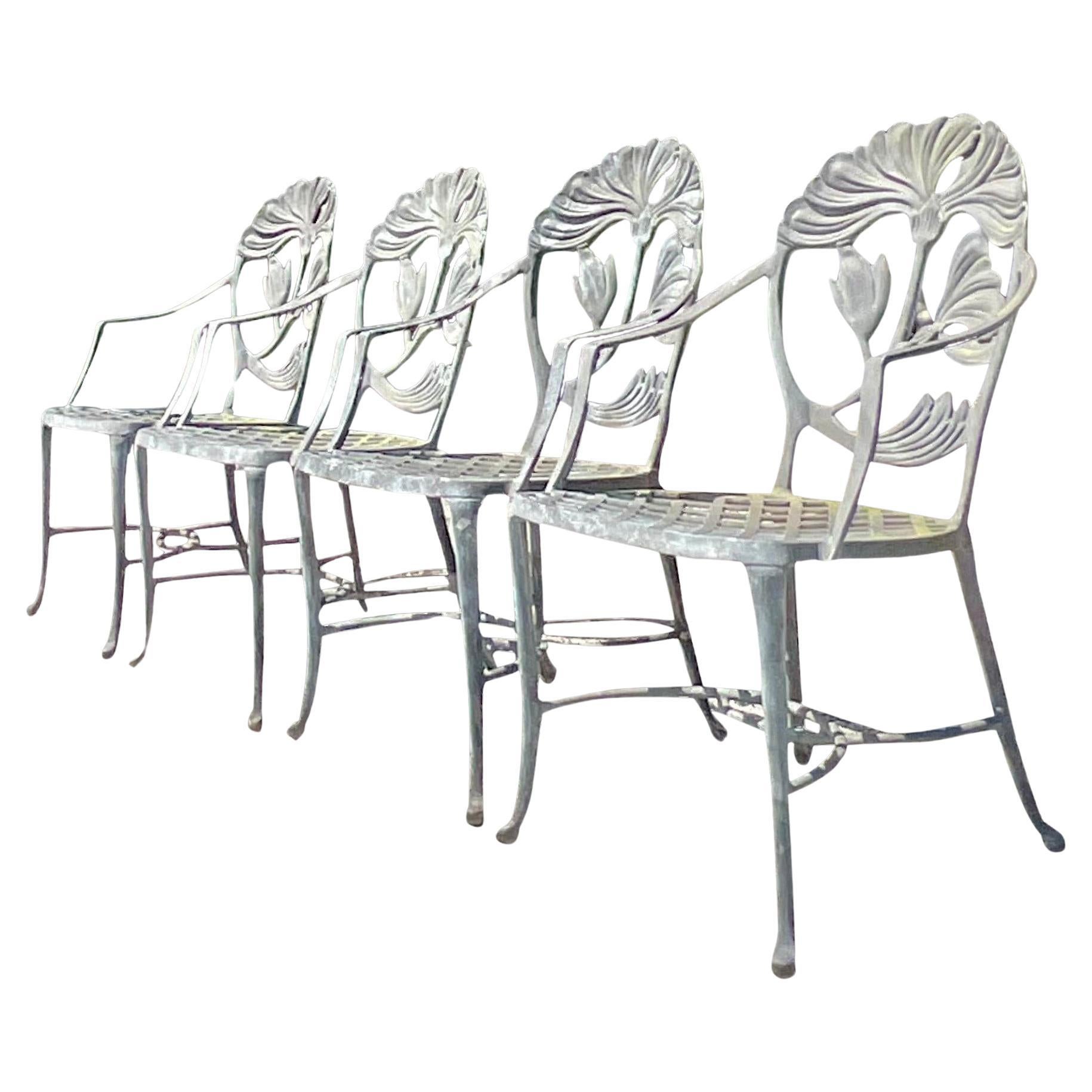 Vintage Coastal Cast Aluminum Lily Outdoor Dining Chairs - Set of 4