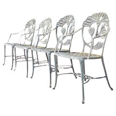 Vintage Coastal Cast Aluminum Lily Outdoor Dining Chairs - Set of 4