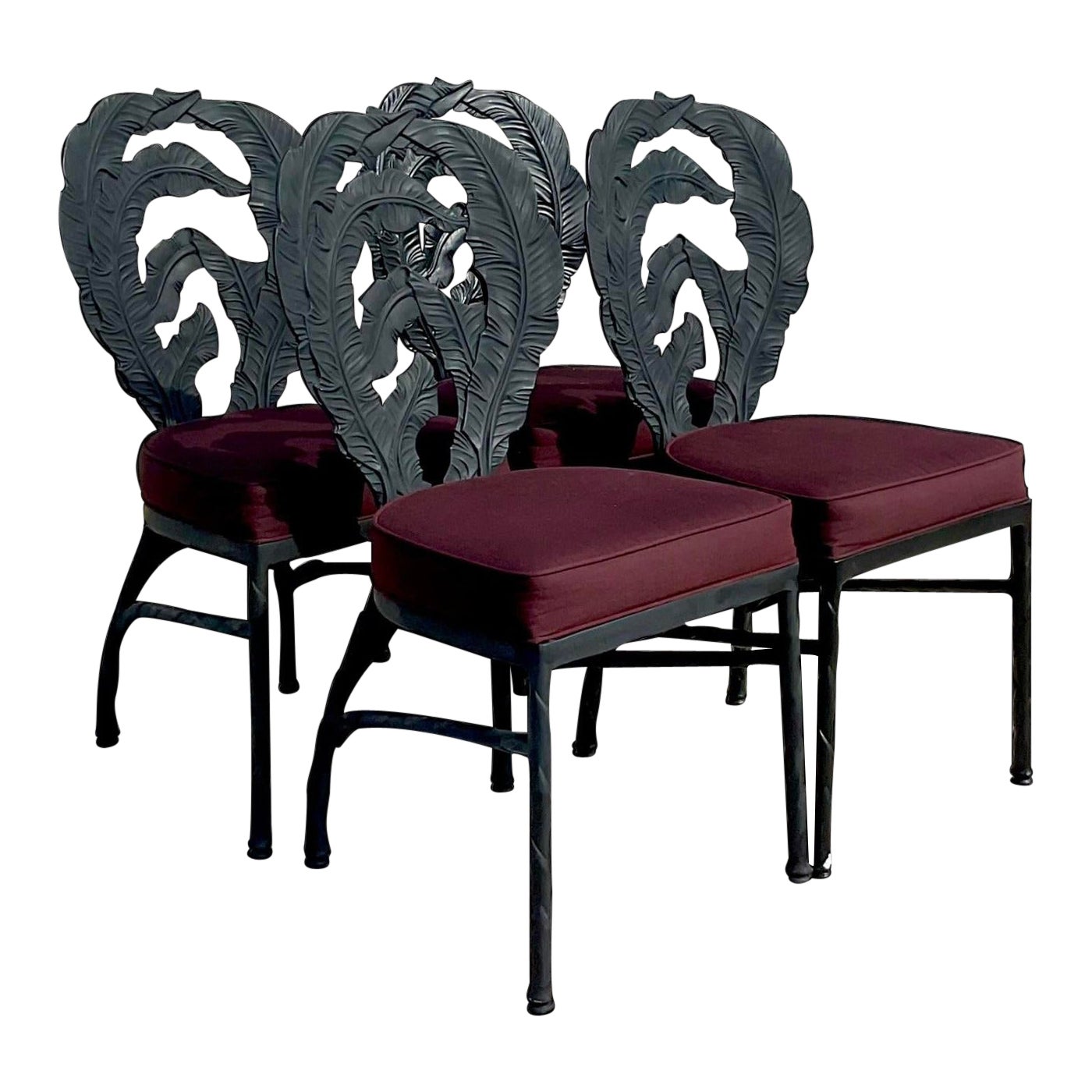 Chaises de salle à manger vintage d'extérieur en aluminium coulé en forme de banane - lot de 4 en vente