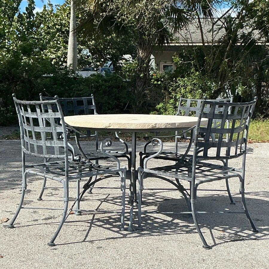 American Vintage Coastal Cast Aluminum Outdoor Dining Table & 4 Chairs