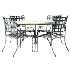 Vintage Coastal Cast Aluminum Outdoor Dining Table & 4 Chairs