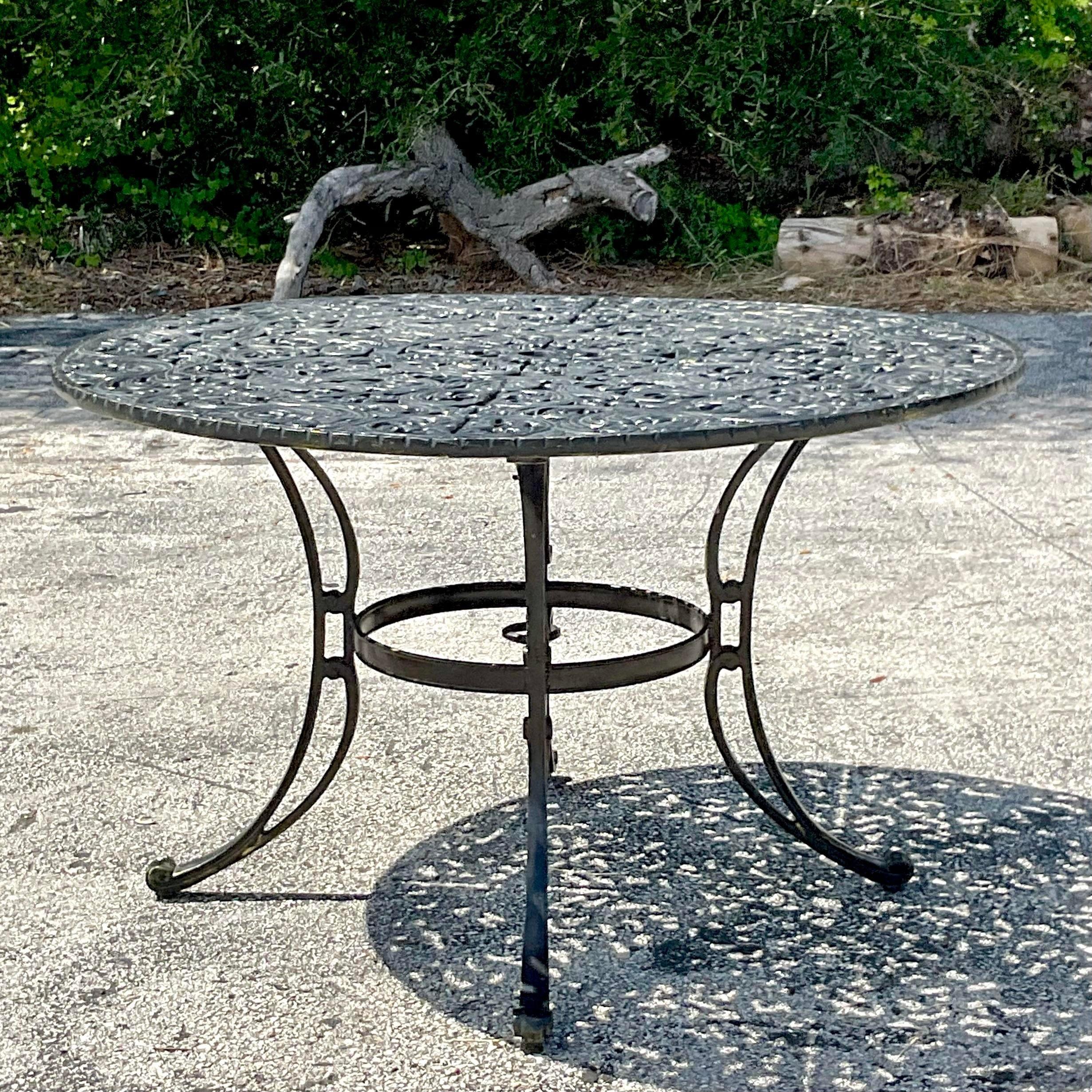 American Vintage Coastal Cast Aluminum Outdoor Dining Table For Sale