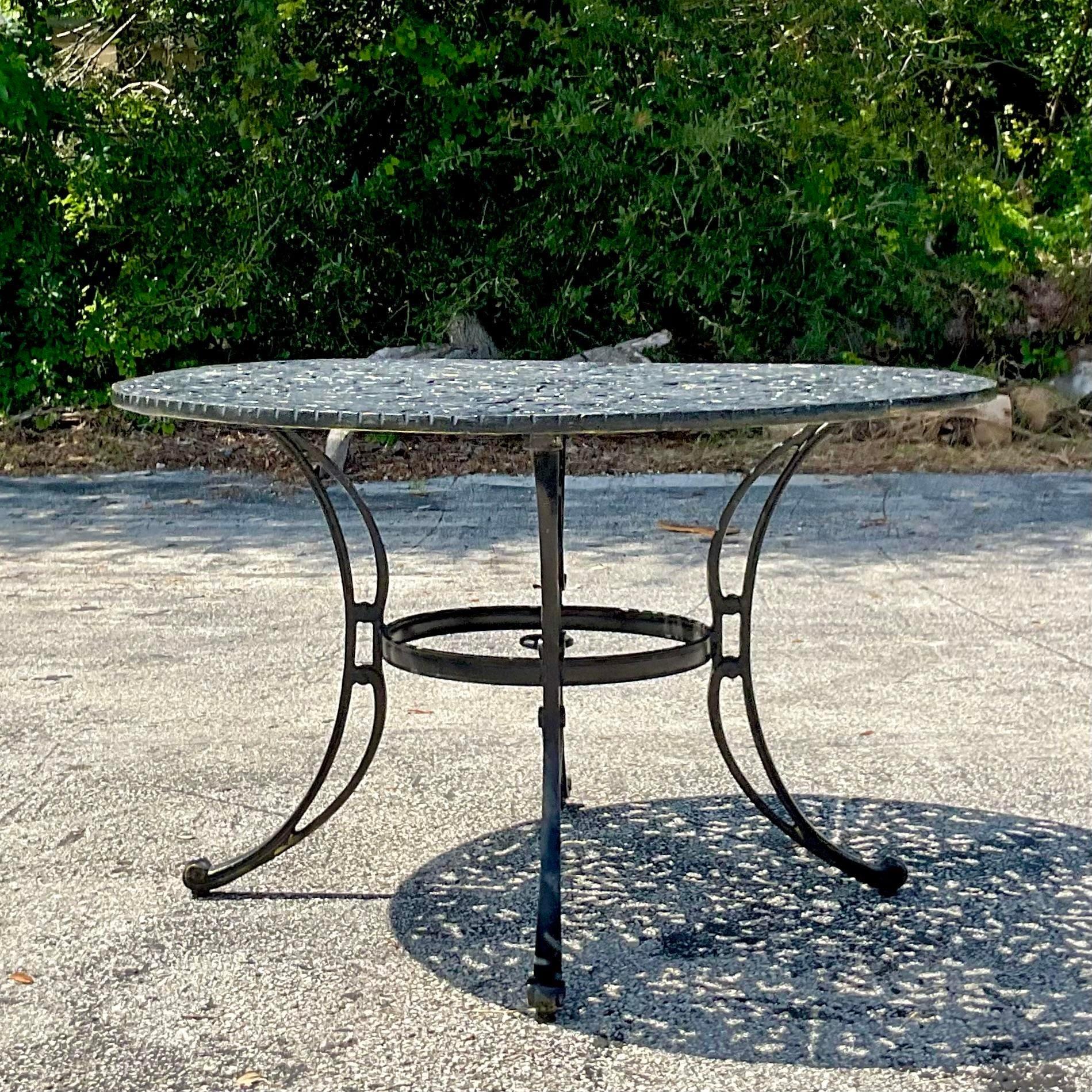 Vintage Coastal Cast Aluminum Outdoor Dining Table In Good Condition For Sale In west palm beach, FL