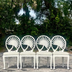 Vintage Coastal Cast Aluminum Palm Frond Chairs After Brown Jordan - Set of 4