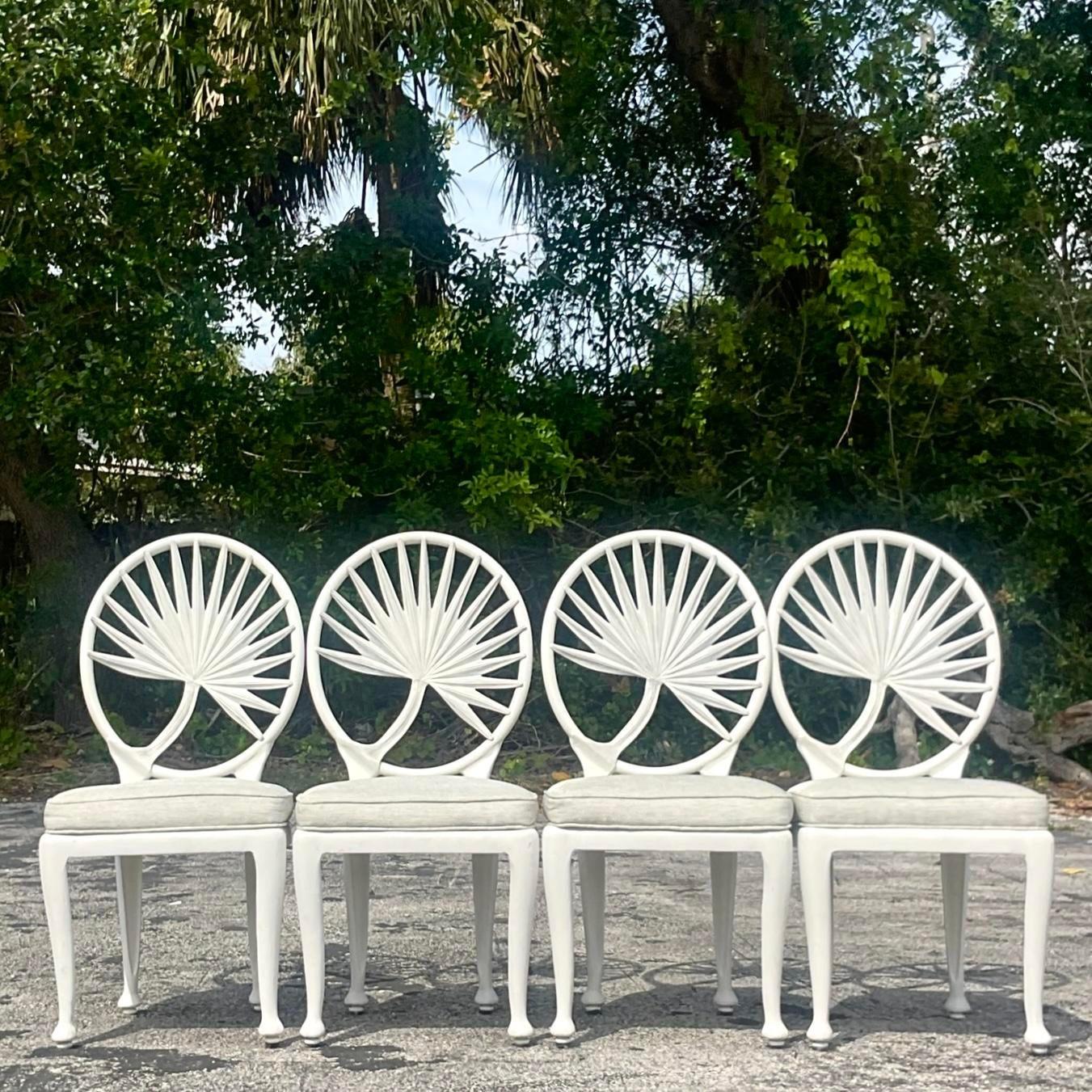 American Vintage Coastal Cast Aluminum Palm Frond Chairs After Brown Jordan - Set of 4