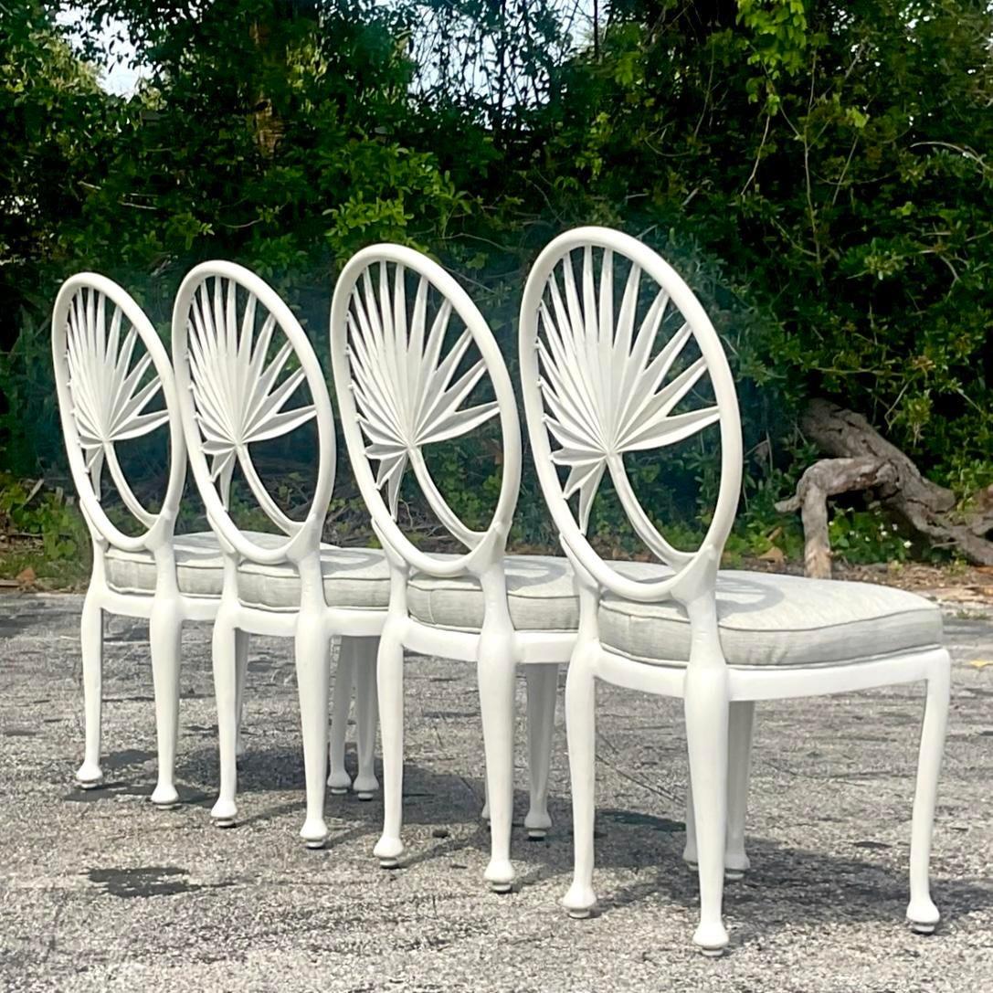 Vintage Coastal Cast Aluminum Palm Frond Chairs After Brown Jordan - Set of 4 2